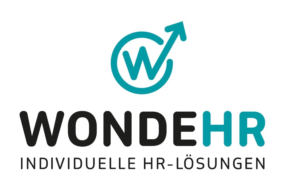 Wondehr Logo: großes W, geschwungener Pfeil nach oben, Text "Wondehr Individuelle HR-Lösungen"