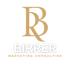 BB Birrer Marketing-Consulting Logo, goldene Doppel-B-Monogramm über weißem Text auf dunkelgrünem Hintergrund.