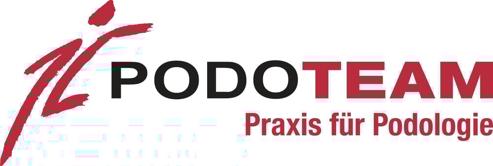 Logo von PODOTEAM Praxis für Podologie mit einer stilisierten roten Figur.