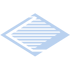 Hellblaue, geometrische Rautenform mit horizontalen schwarzen Linien auf schwarzem Hintergrund.