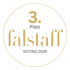 Goldener Kreis mit Text: "3. Platz falstaff VOTING 2025" auf weißem Hintergrund.