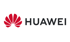 Rotes Huawei-Logo mit stilisierten Blütenblättern und schwarzem Text "HUAWEI".