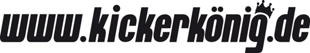 Schwarzer Text "www.kickerkönig.de" mit einer Krone über dem "ö".