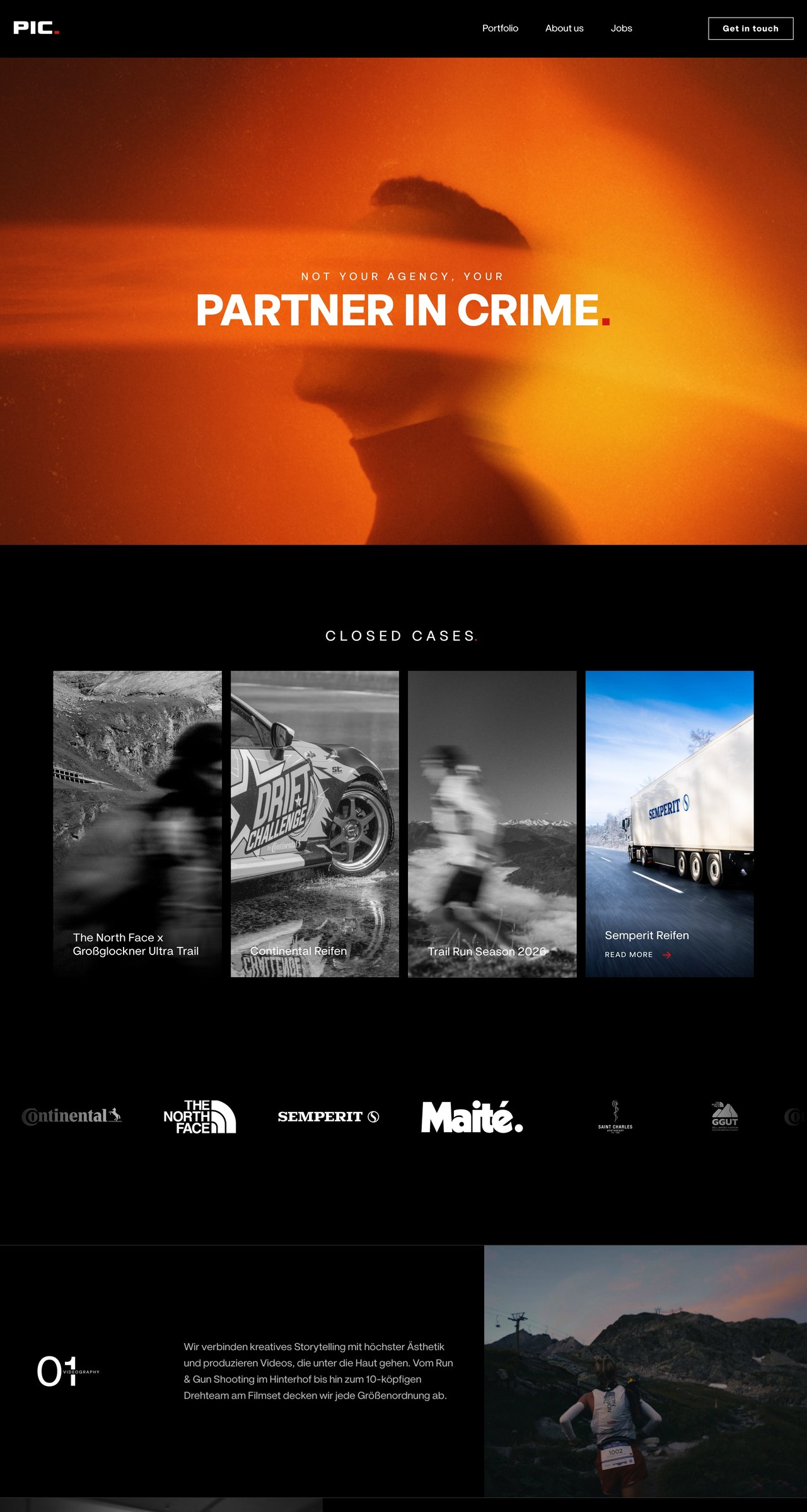 PARTNER IN CRIME. Studios website, first three screens