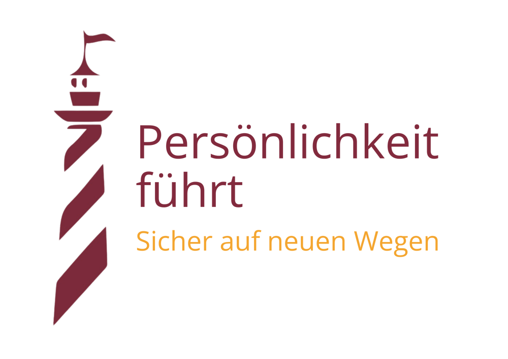 Logo: Leuchtturm, Text „Persönlichkeit führt“, „Sicher auf neuen Wegen“