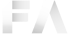 Weißes, gefaltetes Logo mit den Buchstaben "FA" auf dunkelgrünem Hintergrund.