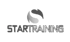 Logo von Star Training mit einem grauen, geschwungenen Symbol, das an einen Stern oder eine Flamme erinnert.