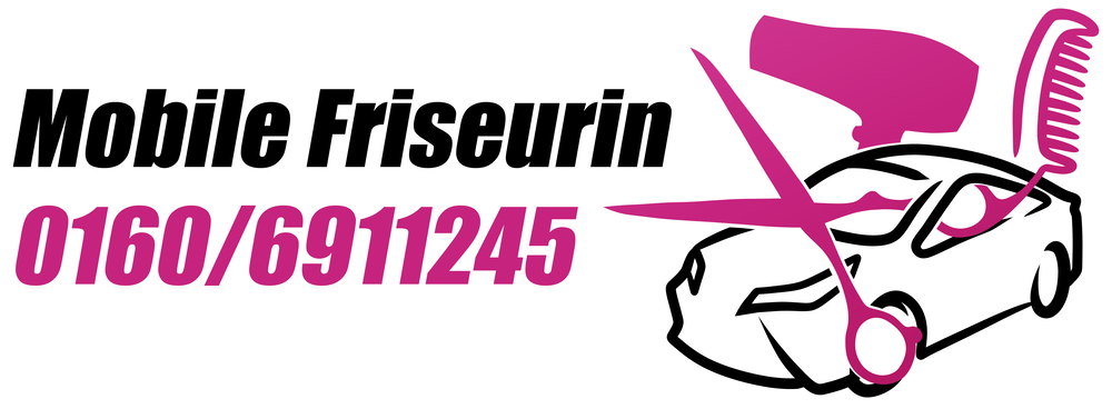 Logo einer mobilen Friseurin mit Schere, Föhn, Kamm, Auto und Telefonnummer 0160/6911245.