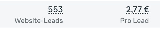 Meta Ads: 553 Website-Leads zu 2,77 € pro Lead