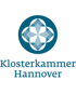 Klosterkammer Hannover in Blau mit einem runden Symbol, das einem Kirchenfenster ähnelt.