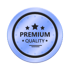 Blaues rundes Siegel mit drei Sternen und dem Text "PREMIUM QUALITÄT".