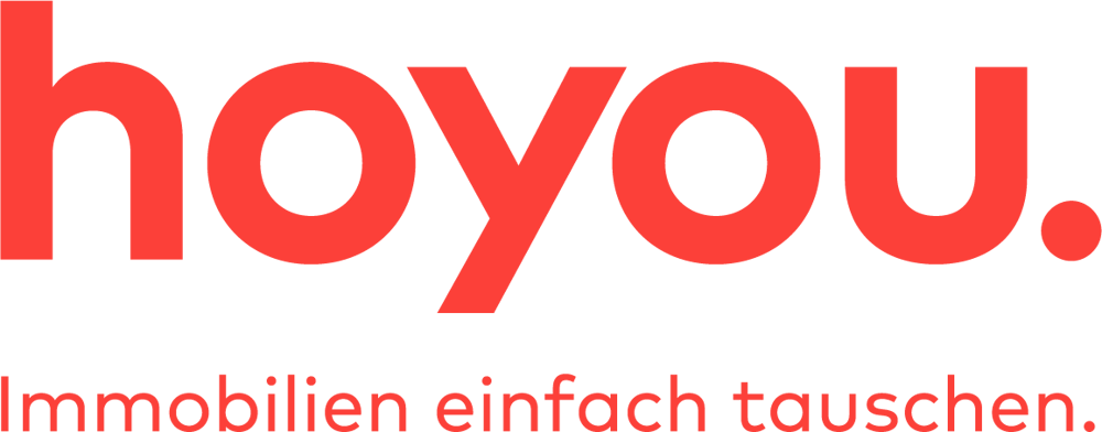 Rotes Hoyou-Logo und der Slogan: Immobilien einfach tauschen.