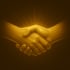 Zwei goldene Hände reichen sich vor einem strahlenden Hintergrund die Hand.