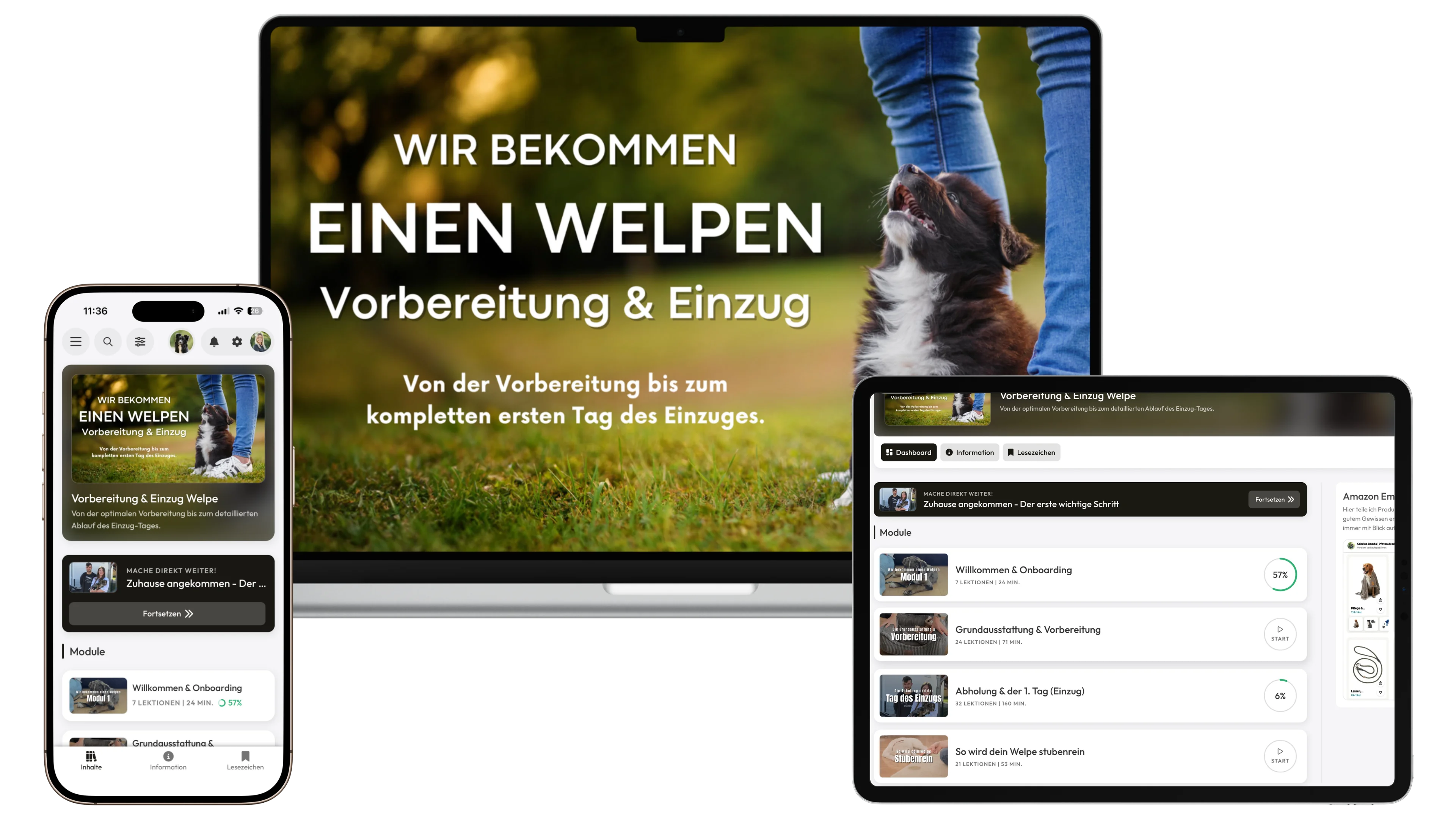 Der Onlinekurs WelpenStart auf Laptop, Tablet und Smartphone