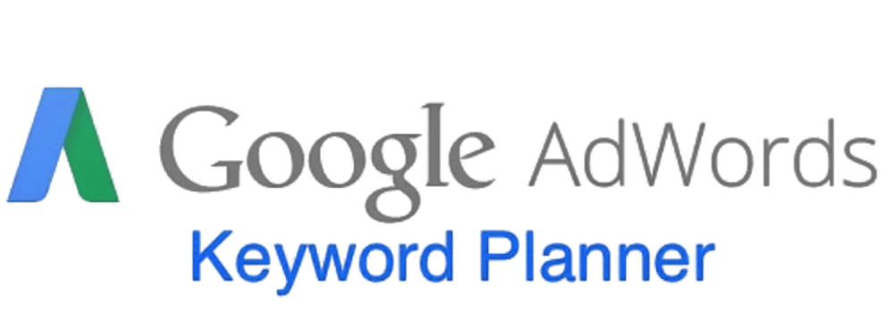 Google AdWords Keyword Planner Logo mit blau-grünem Symbol und grauem Text.