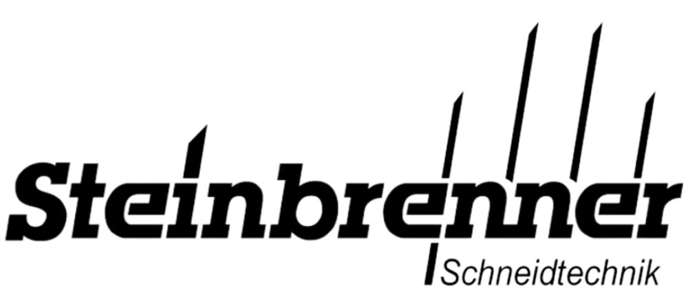 Schwarzes Steinbrenner-Logo mit vier vertikalen Strichen und kursiver Schrift "Schneidtechnik" darunter.