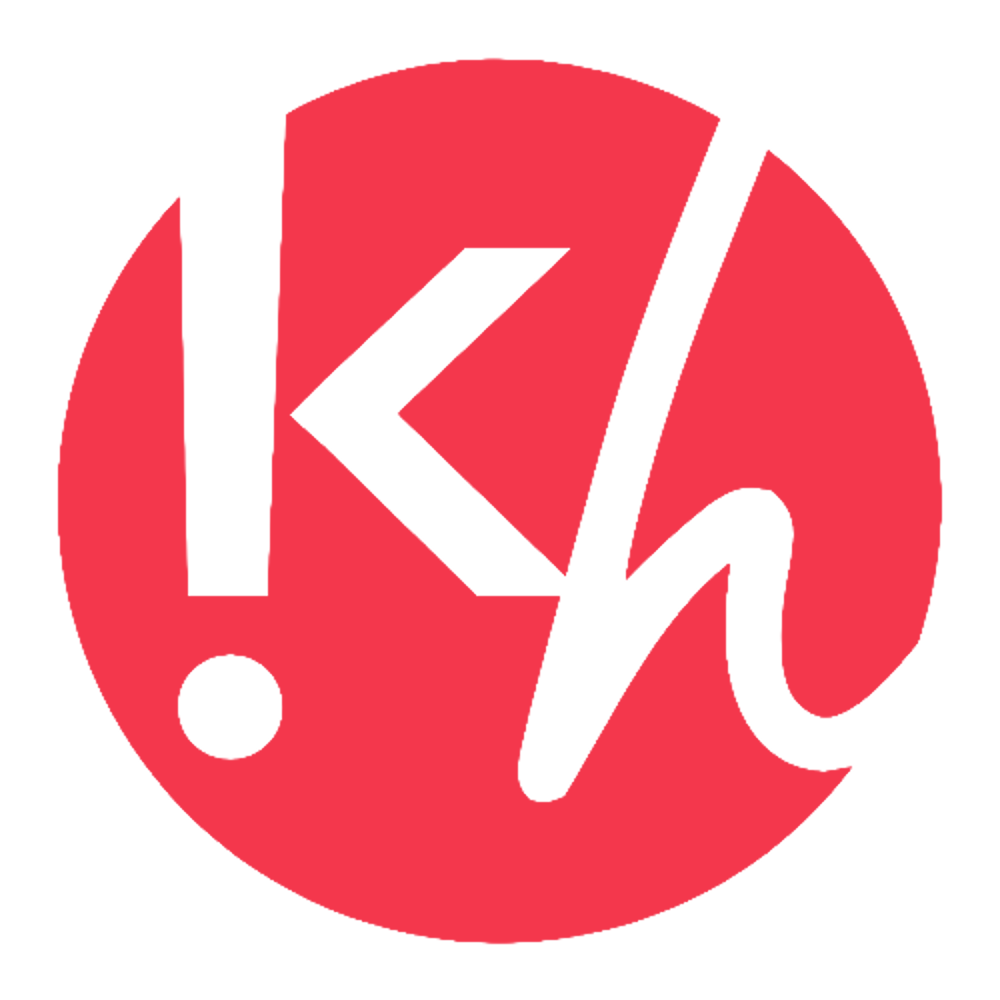Roter Kreis mit den Buchstaben "K" und "h" in Weiß, stilisiert als Logo.