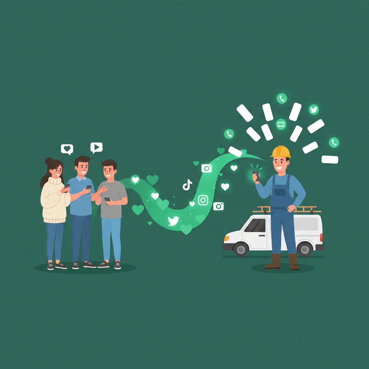Kunden scrollen durch Social Media, sehen das Video eines Handwerkers und senden ihm Anfragen
