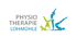 PHYSIOTHERAPIE LOHMÜHLE Logo mit grauen und blauen Buchstaben, daneben drei stilisierte Figuren in Bewegung.