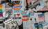 Wand bedeckt mit verschiedenen Aufklebern, darunter "Krispy", "I LOVE KROM", "STRASSENFEST" und QR-Codes.