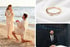 Heiratsantrag am Strand, ein goldener Diamantring auf Stoff und Juwelier Scheurenbrandt vor seinem Logo.