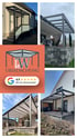 Collage aus fünf Bildern von Terrassenüberdachungen und einem Logo von EMM Überdachung mit 4,9 Sternen und 46+ Bewertungen.