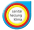 Blaues Logo mit rotem und gelbem Kreis, Text "sanitär heizung klima" in der Mitte.