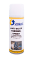 Schrass Anti-Seize Thermo-Spray Dose für Temperaturen von -180°C bis +1200°C vor schwarzem Hintergrund.