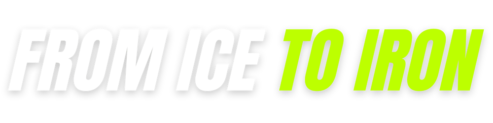 Text: FROM ICE TO IRON in weiß und hellgrün auf dunklem Hintergrund.