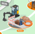 Bagger und Bauarbeiter verlegen orangefarbene Glasfaserkabel in einem Graben, mit Absperrung und Text "Netzbau".