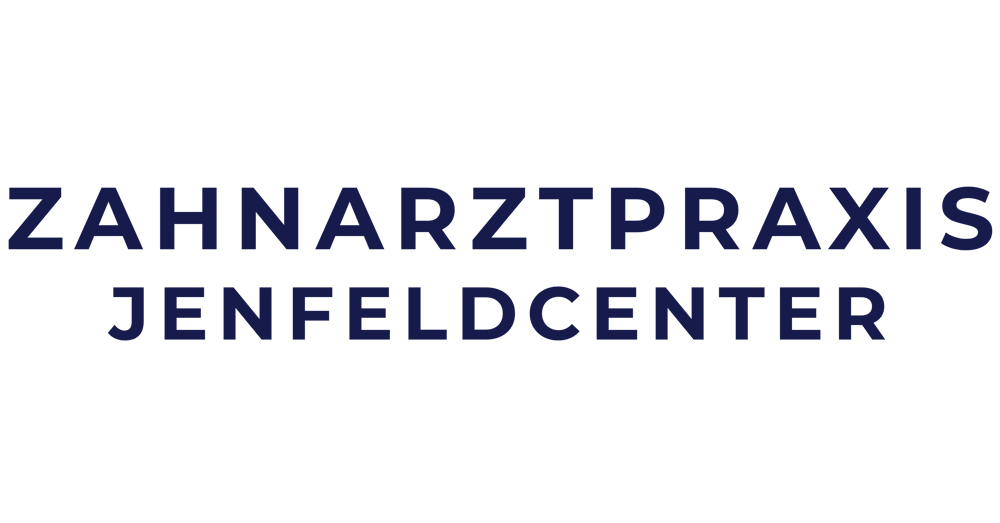 Zahnarztpraxis Jenfeld Center Logo auf dunkelgrünem Hintergrund.