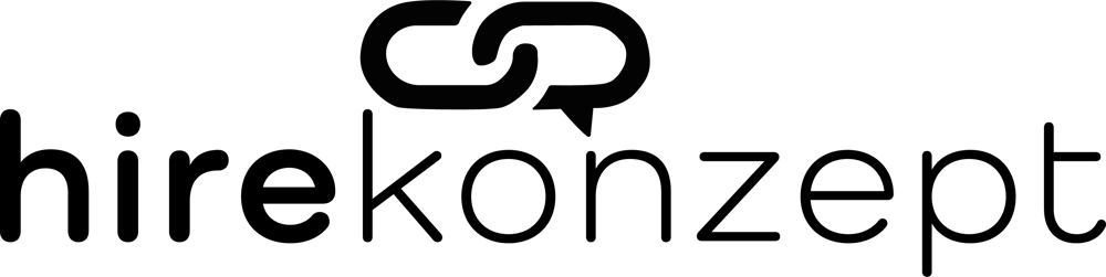 Schwarzes "hirekonzept" Logo mit einem verbundenen Symbol über "konzept".