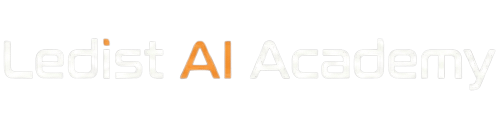 Der Text "Ledist AI Academy" ist in Weiß und Orange auf grünem Hintergrund zu sehen.