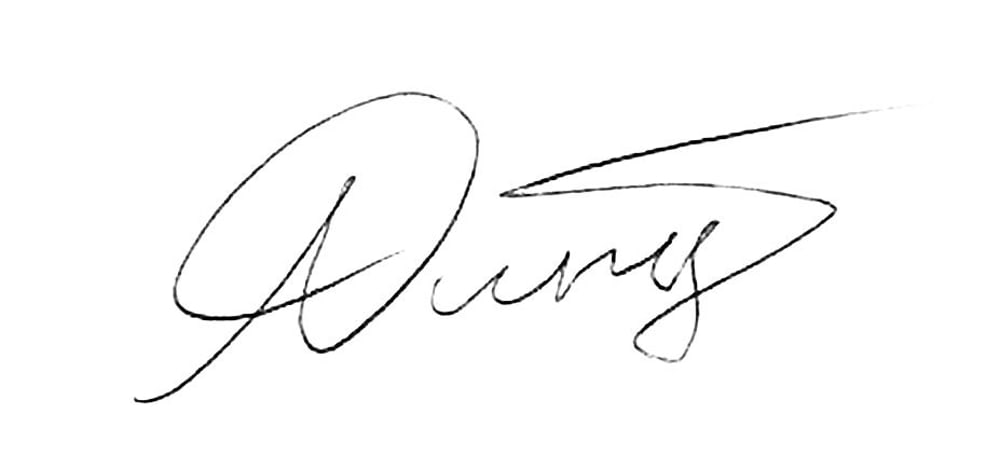 Unterschrift in schwarzer Tinte mit dem Namen "André Dürig".