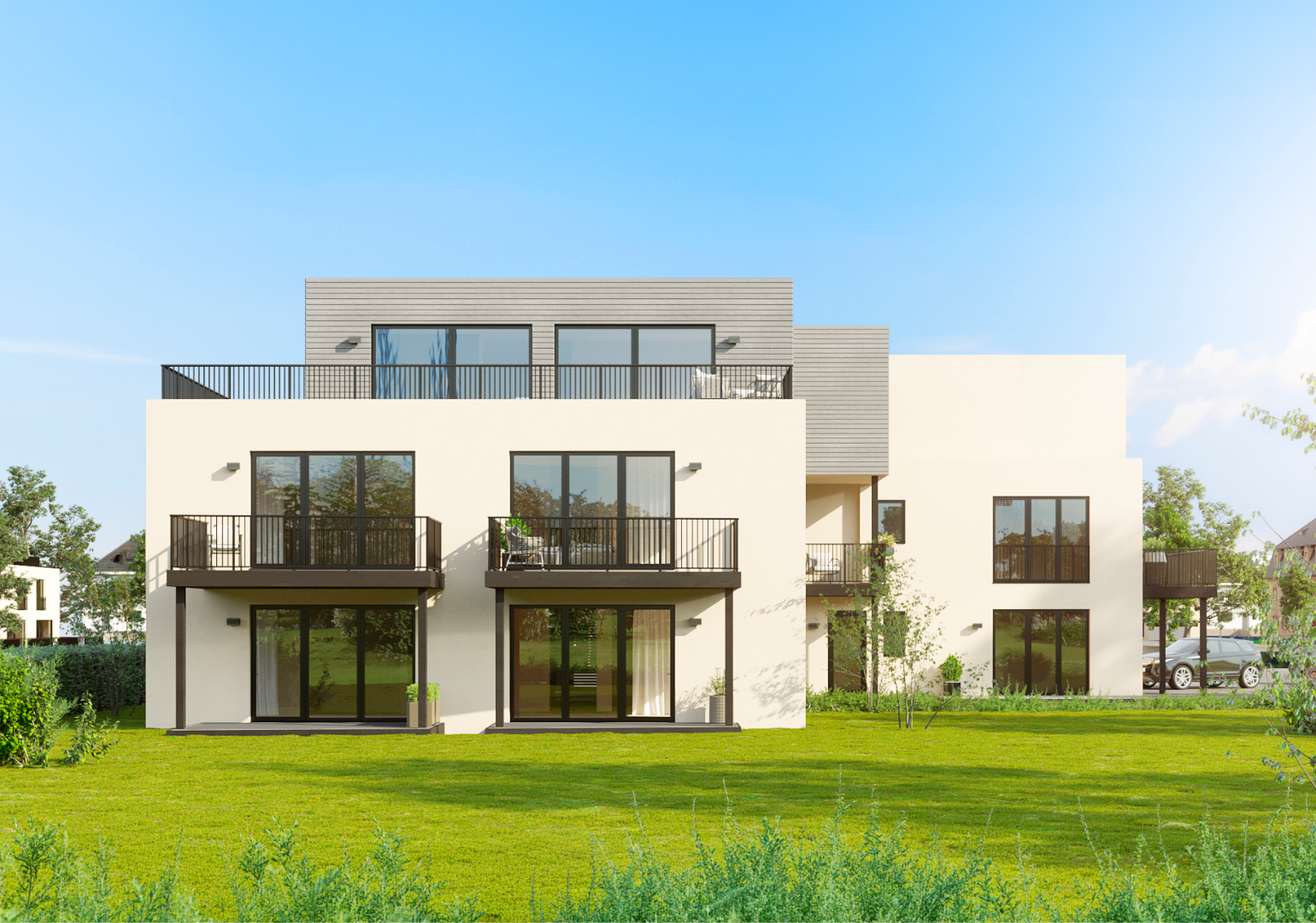 Bernstadt Apartments, Außenansicht des Neubaus in Holzbauweise