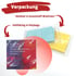 Verpackung: Ein gefaltetes Tuch in Kunststoff-Briefchen und ein vollflächiges Tuch in Polybags.