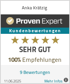Anka Krätzig, Proven Expert, Kundenbewertungen, 5 von 5 Sternen, SEHR GUT, 100% Empfehlungen, 9 Bewertungen, 11.06.2025, Mehr Infos.
