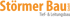 Störmer Bau GmbH Logo, orangefarbener Text "Störmer Bau", darunter "Tief- & Leitungsbau" in Grau.