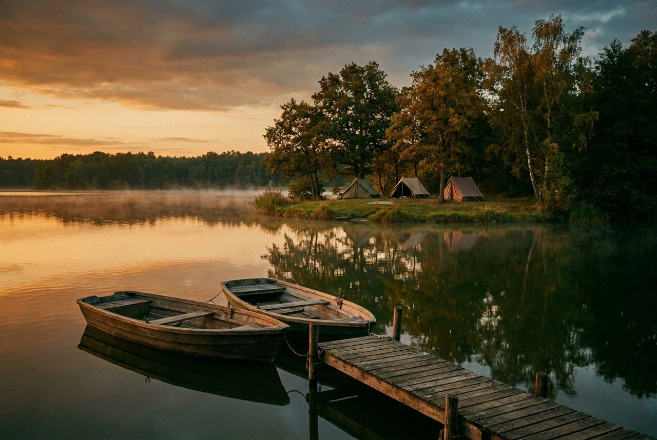 Boote und Zeltplätze am Ostufer