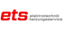 Rotes "ets" Logo mit grauem Text "elektrotechnik heizungsservice" auf dunkelgrünem Hintergrund.