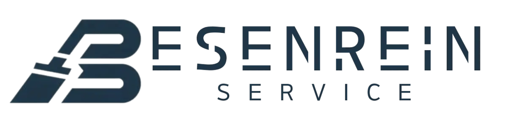 Logo mit dunkelblauem "BESENREIN SERVICE" Schriftzug; das "B" ist stilisiert als Besen.