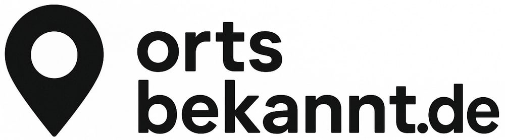 Schwarzes Orts-Pin-Symbol und der Text "orts bekannt.de" in schwarzer Schrift.