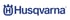 Blaues Husqvarna Logo mit dem gekrönten Buchstaben H links neben dem Markenschriftzug auf weißem Hintergrund.
