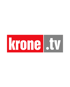 Krone.tv-Logo mit weißer Schrift auf rotem und grauem Hintergrund.