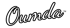 The word "Oumda" in white cursive font with a black outline, on a dark green background.