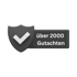 Graues Schild mit weißem Haken und Textfeld "über 2000 Gutachten".
