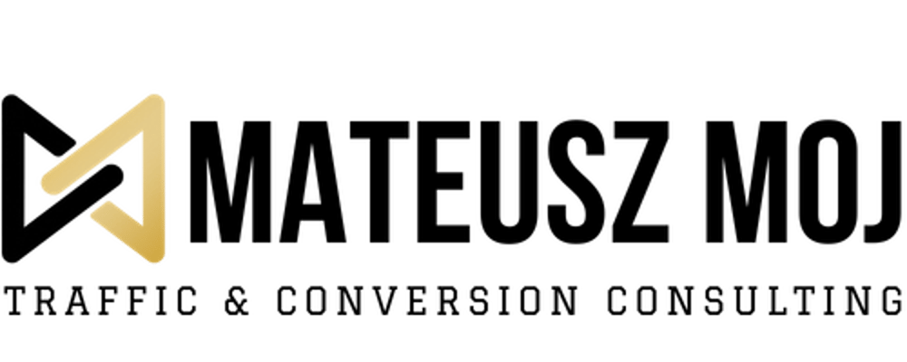 Logo Mateusz Moj Consulting z literami "MM" w kolorze złotym.