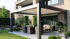 Moderne Pergola mit Lamellendach, die eine Terrasse mit Outdoor-Möbeln und Grünflächen beschattet.