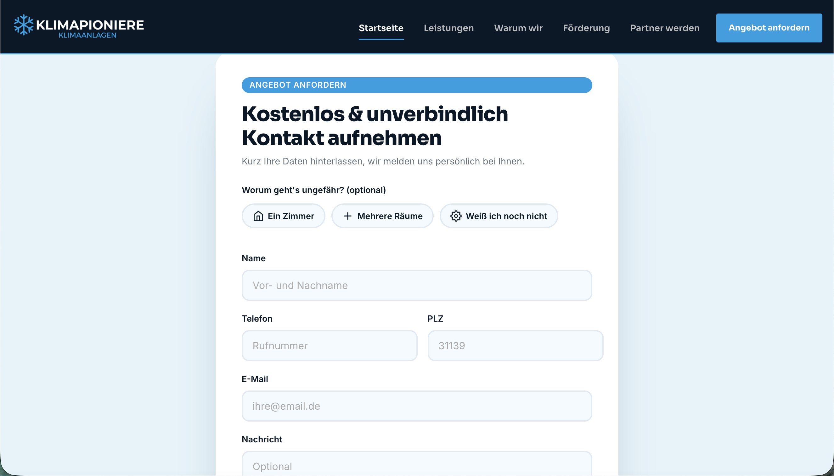 Bildidee: Kontaktformular oder Detailseite