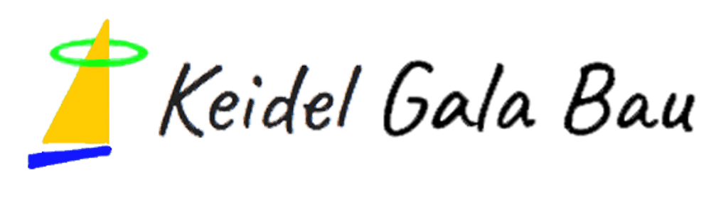 Logo für Keidel Gala Bau mit gelbem Segelboot und grünem Heiligenschein.